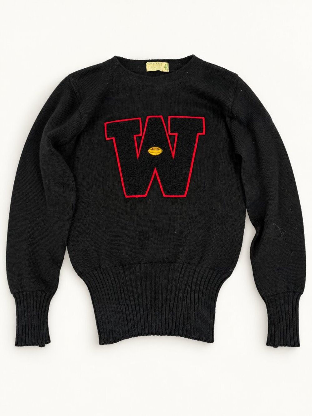 Vintage 1940s 1950s Imperial Wool W Football Letterman Sweater Black Size 40